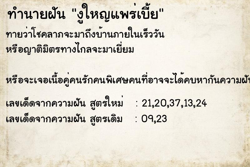 ทำนายฝัน งูใหญแพร่เบี้ย ทำนายฝัน งูใหญแพร่เบี้ย