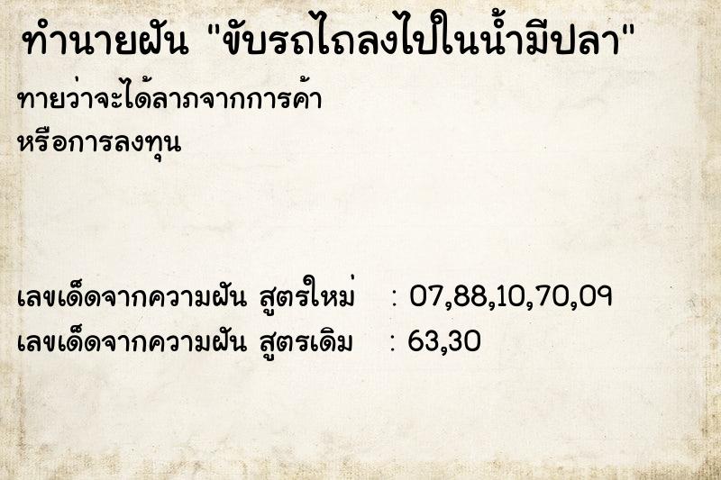 ทำนายฝันทำนายฝันขับรถไถลงไปในน้ำมีปลา