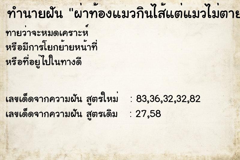 ทำนายฝันทำนายฝันผ่าท้องแมวกินไส้แต่แมวไม่ตาย