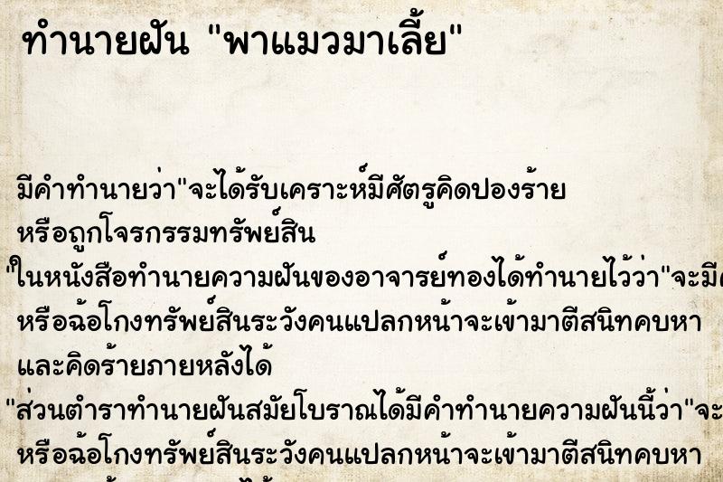 ทำนายฝันทำนายฝันพาแมวมาเลี้ย