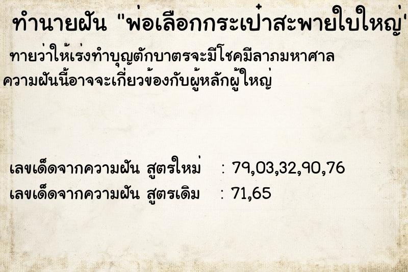 ทำนายฝันทำนายฝันพ่อเลือกกระเป๋าสะพายใบใหญ่