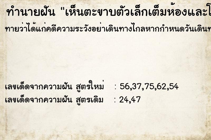 ทำนายฝันทำนายฝันเห็นตะขาบตัวเล็กเต็มห้องและโดนกัดด้วย