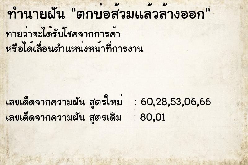 ทำนายฝันทำนายฝันตกบ่อส้วมแล้วล้างออก