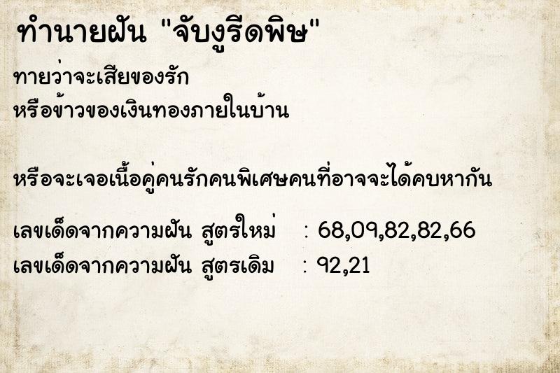 ทำนายฝันจับงูรีดพิษ ทำนายฝันทำนายฝันจับงูรีดพิษ