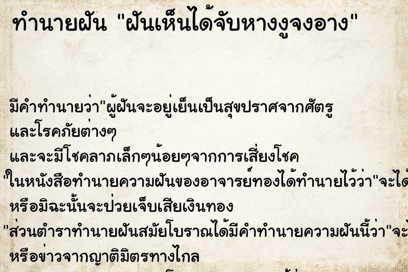 ทำนายฝัน ฝันเห็นได้จับหางงูจงอาง ตำราโบราณ แม่นที่สุดในโลก