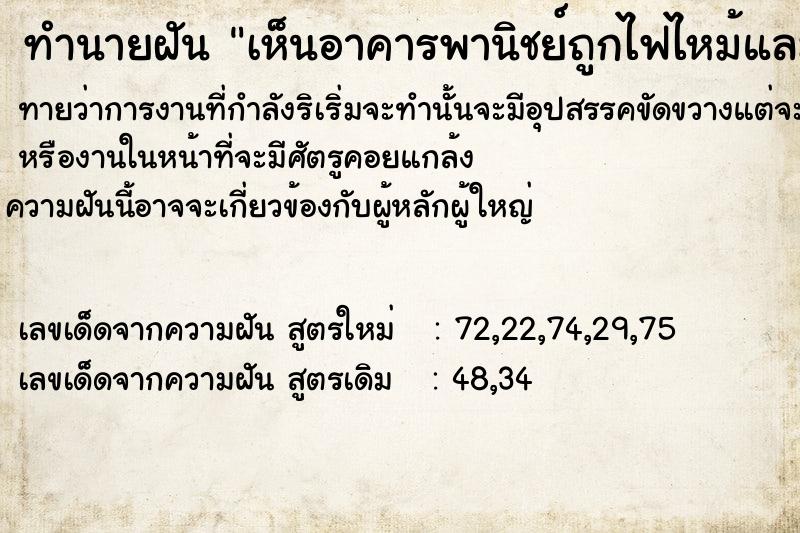 ทำนายฝันทำนายฝันเห็นอาคารพานิชย์ถูกไฟไหม้และถล่มลงมา