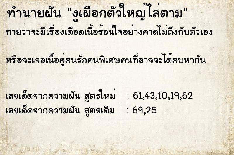 ทำนายฝันทำนายฝันงูเผือกตัวใหญ่ไล่ตาม