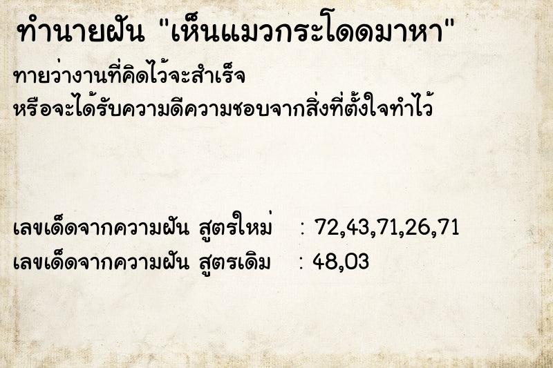 ทำนายฝันเห็นแมวกระโดดมาหา ทำนายฝันทำนายฝันเห็นแมวกระโดดมาหา