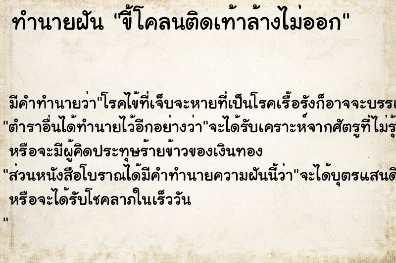 ทำนายฝัน ขี้โคลนติดเท้าล้างไม่ออก ทำนายฝัน ขี้โคลนติดเท้าล้างไม่ออก