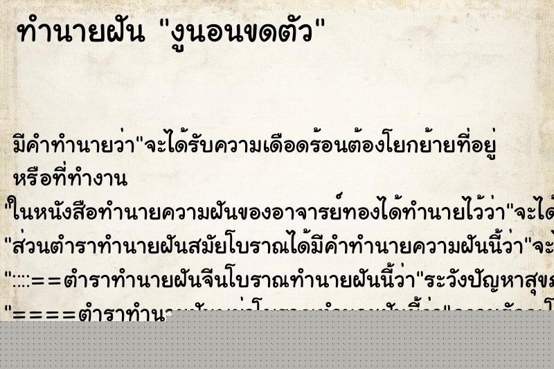 ทำนายฝัน งูนอนขดตัว ทำนายฝัน งูนอนขดตัว