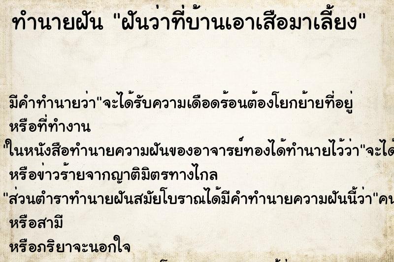 ทำนายฝันทำนายฝันฝันว่าที่บ้านเอาเสือมาเลี้ยง