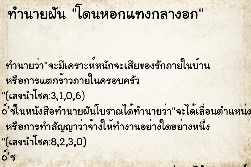 ทำนายฝัน โดนหอกแทงกลางอก ทำนายฝัน โดนหอกแทงกลางอก