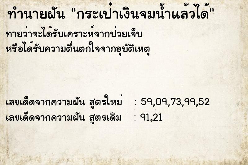 ทำนายฝันทำนายฝันกระเป๋าเงินจมน้ำแล้วได้