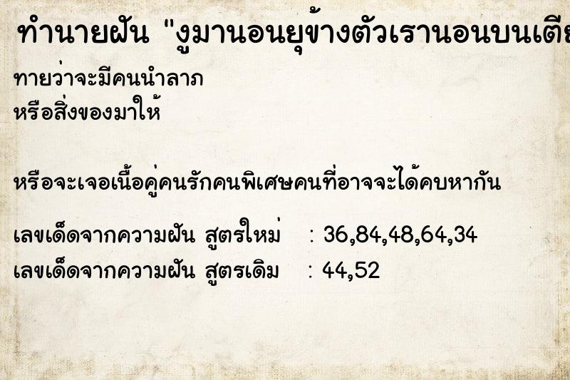 ทำนายฝันงูมานอนยุข้างตัวเรานอนบนเตียง ทำนายฝันทำนายฝันงูมานอนยุข้างตัวเรานอนบนเตียง