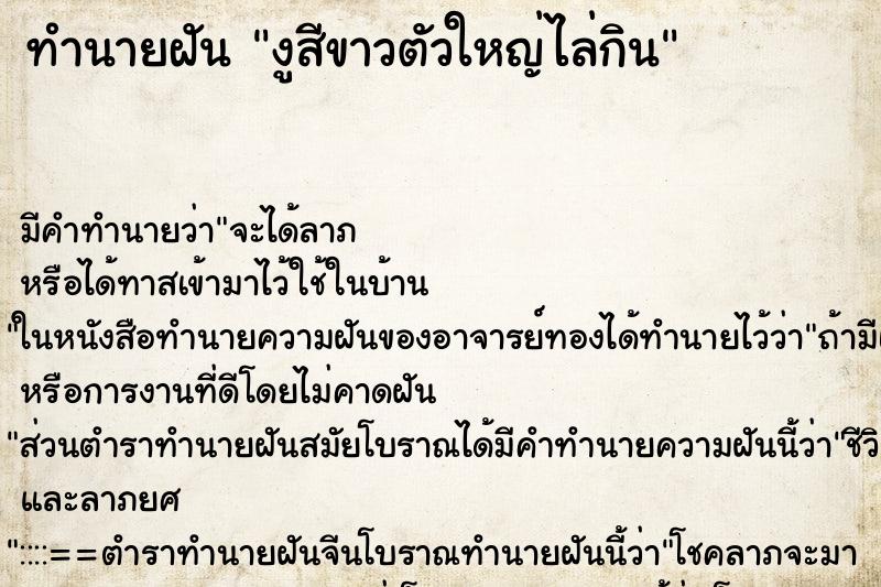 ทำนายฝัน งูสีขาวตัวใหญ่ไล่กิน ทำนายฝัน งูสีขาวตัวใหญ่ไล่กิน