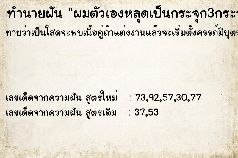ทำนายฝันผมตัวเองหลุดเป็นกระจุก3กระจุก ทำนายฝันทำนายฝันผมตัวเองหลุดเป็นกระจุก3กระจุก
