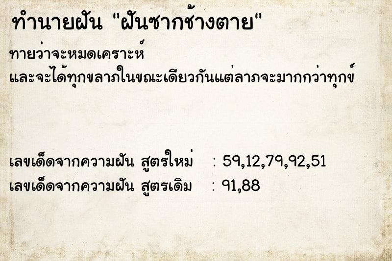 ทำนายฝันฝันซากช้างตาย ทำนายฝันทำนายฝันฝันซากช้างตาย