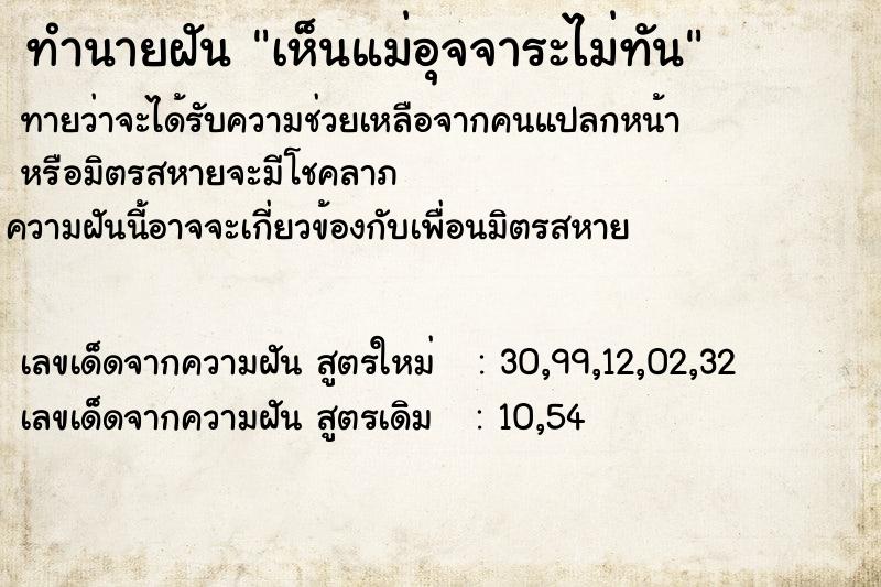 ทำนายฝันเห็นแม่อุจจาระไม่ทัน ทำนายฝันทำนายฝันเห็นแม่อุจจาระไม่ทัน