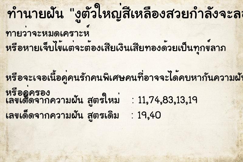 ทำนายฝันงูตัวใหญ่สีเหลืองสวยกำลังจะลอกคราบ ทำนายฝันทำนายฝันงูตัวใหญ่สีเหลืองสวยกำลังจะลอกคราบ