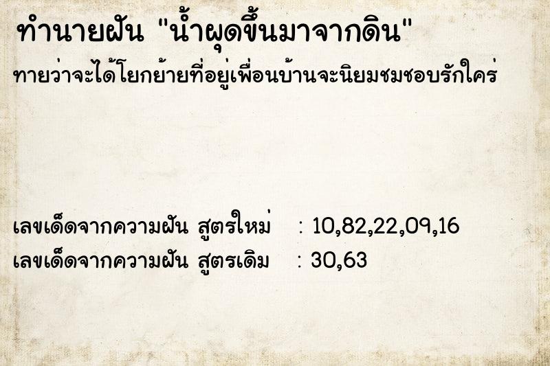 ทำนายฝันน้ำผุดขึ้นมาจากดิน ทำนายฝันทำนายฝันน้ำผุดขึ้นมาจากดิน