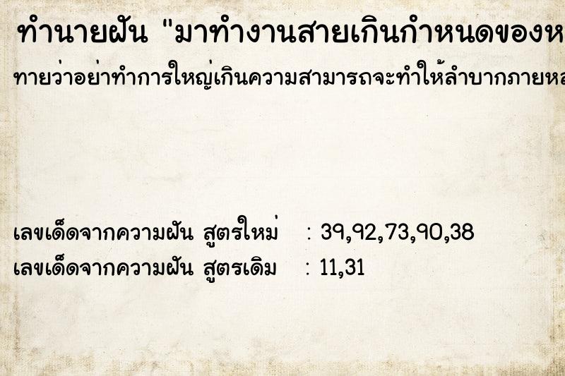 ทำนายฝันมาทำงานสายเกินกำหนดของหน่วยงาน ทำนายฝันทำนายฝันมาทำงานสายเกินกำหนดของหน่วยงาน