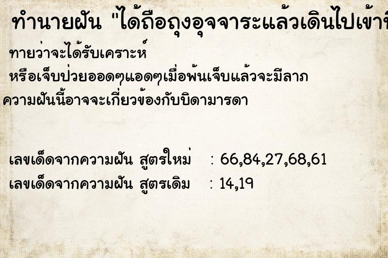 ทำนายฝันทำนายฝันได้ถือถุงอุจจาระแล้วเดินไปเข้าที่ห้องน้ำ
