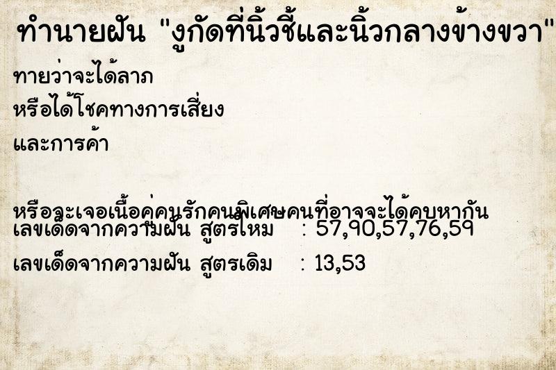 ทำนายฝันทำนายฝันงูกัดที่นิ้วชี้และนิ้วกลางข้างขวา