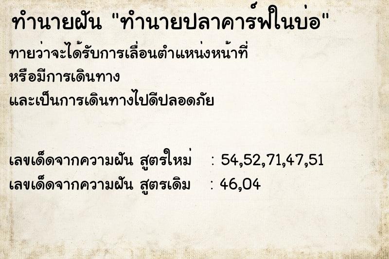 ทำนายฝัน ทำนายปลาคาร์ฟในบ่อ ทำนายฝัน ทำนายปลาคาร์ฟในบ่อ