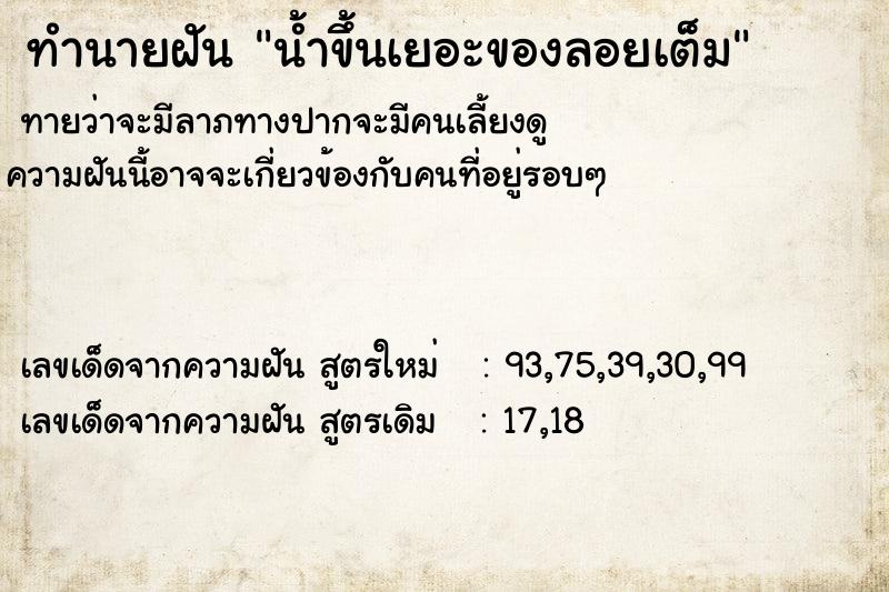ทำนายฝันทำนายฝันน้ำขึ้นเยอะของลอยเต็ม