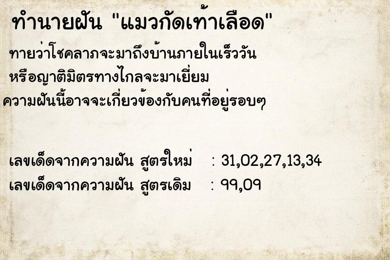 ทำนายฝันแมวกัดเท้าเลือด ทำนายฝันทำนายฝันแมวกัดเท้าเลือด