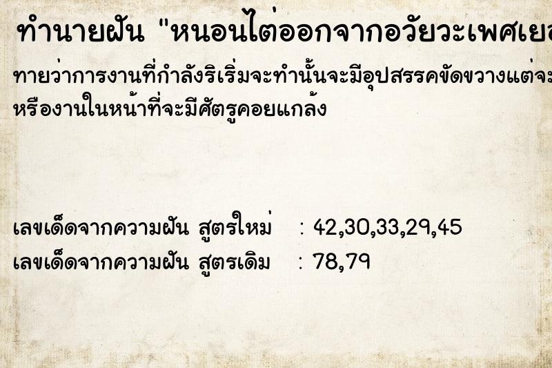 ทำนายฝันทำนายฝัน​หนอนไต่ออกจากอวัยวะเพศเยอะมาก​