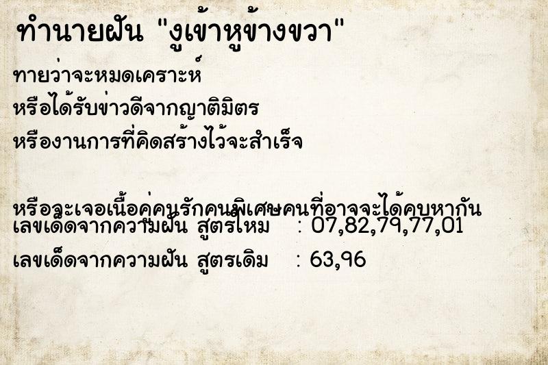 ทำนายฝันงูเข้าหูข้างขวา ทำนายฝันทำนายฝันงูเข้าหูข้างขวา