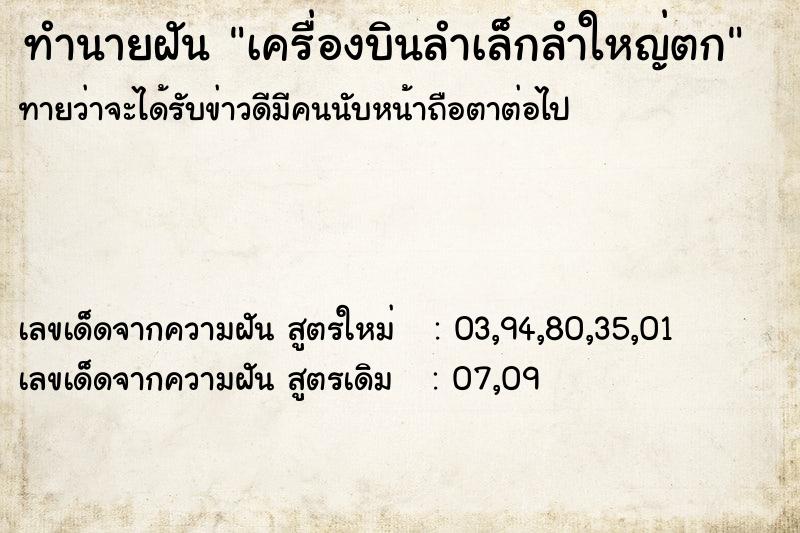 ทำนายฝันทำนายฝันเครื่องบินลำเล็กลำใหญ่ตก