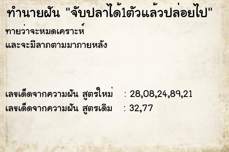 ทำนายฝันทำนายฝันจับปลาได้1ตัวแล้วปล่อยไป