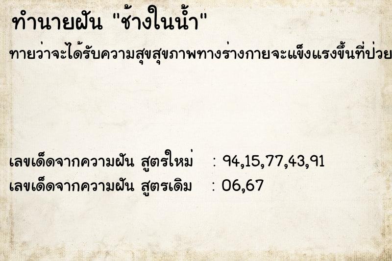 ทำนายฝันช้างในน้ำ ทำนายฝันทำนายฝันช้างในน้ำ