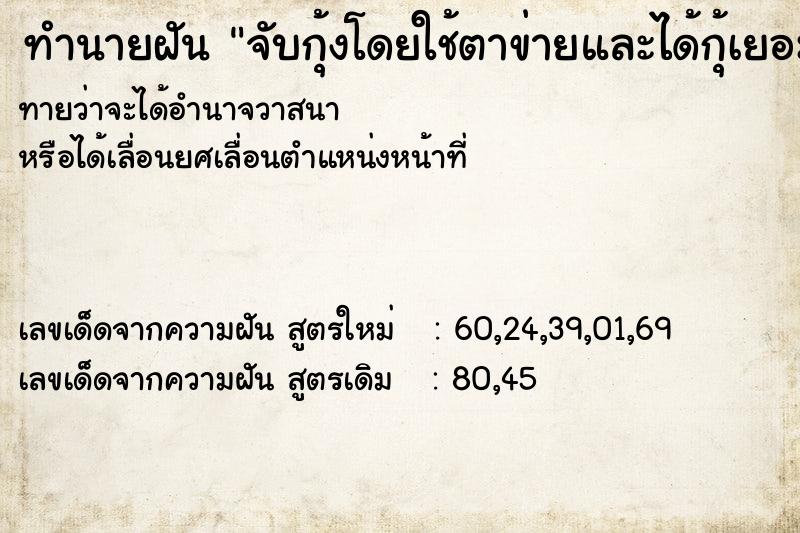 ทำนายฝันจับกุ้งโดยใช้ตาข่ายและได้กุ้เยอะ ทำนายฝันทำนายฝันจับกุ้งโดยใช้ตาข่ายและได้กุ้เยอะ