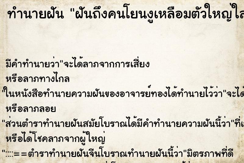 ทำนายฝันฝันถึงคนโยนงูเหลือมตัวใหญ่ใส่แต่ไม่โดน ทำนายฝันทำนายฝันฝันถึงคนโยนงูเหลือมตัวใหญ่ใส่แต่ไม่โดน