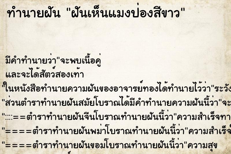 ทำนายฝัน ฝันเห็นแมงป่องสีขาว ทำนายฝัน ฝันเห็นแมงป่องสีขาว
