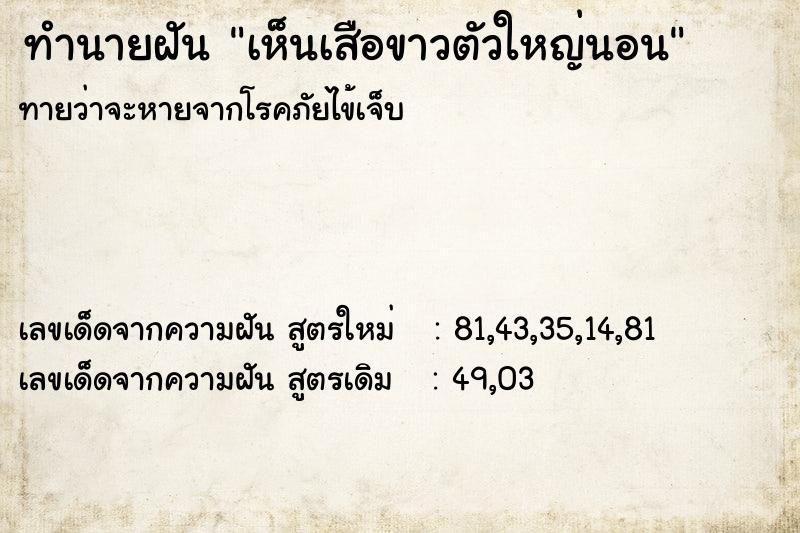 ทำนายฝันทำนายฝันเห็นเสือขาวตัวใหญ่นอน