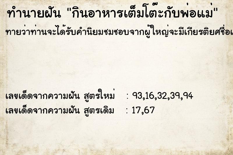 ทำนายฝันกินอาหารเต็มโต๊ะกับพ่อแม่ ทำนายฝันทำนายฝันกินอาหารเต็มโต๊ะกับพ่อแม่