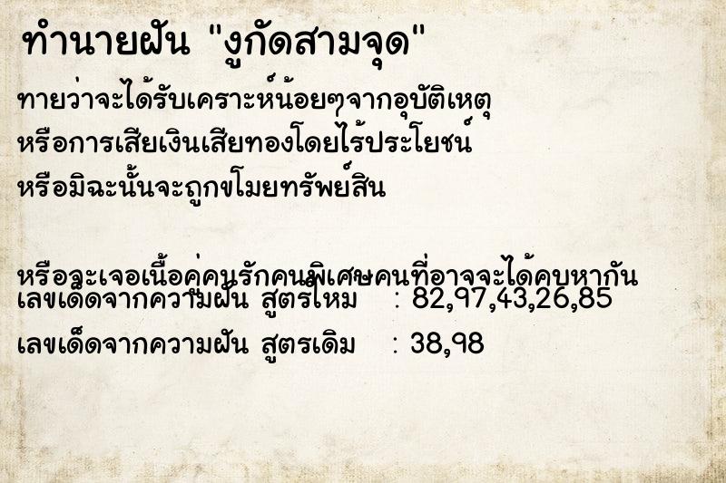 ทำนายฝันทำนายฝันงูกัดสามจุด