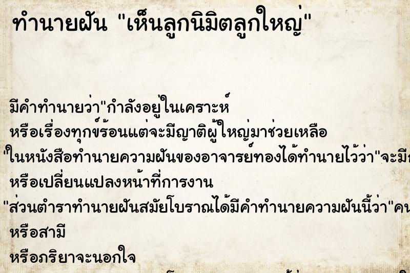 ทำนายฝัน เห็นลูกนิมิตลูกใหญ่ ทำนายฝัน เห็นลูกนิมิตลูกใหญ่