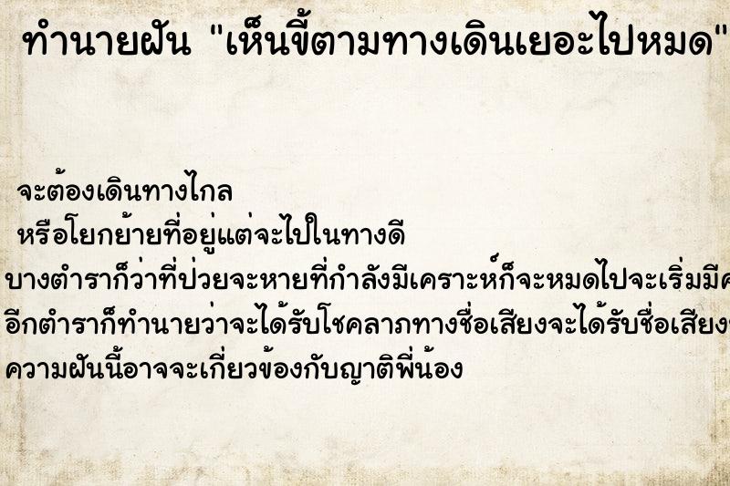 ทำนายฝัน เห็นขี้ตามทางเดินเยอะไปหมด ทำนายฝัน เห็นขี้ตามทางเดินเยอะไปหมด