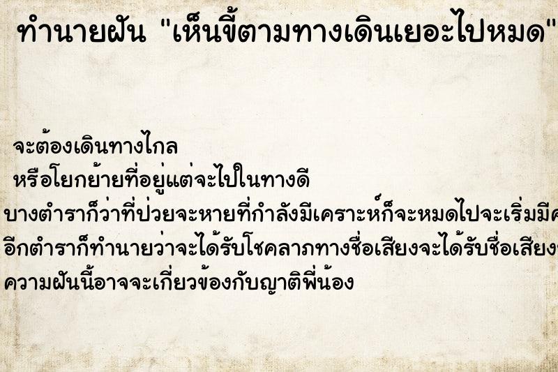 ทำนายฝัน เห็นขี้ตามทางเดินเยอะไปหมด ตำราโบราณ แม่นที่สุดในโลก