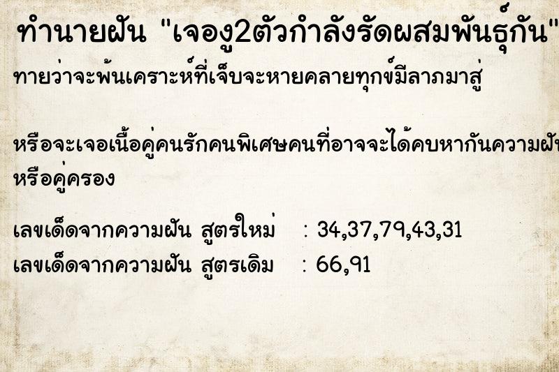 ทำนายฝัน เจองู2ตัวกำลังรัดผสมพันธุ์กัน ทำนายฝัน เจองู2ตัวกำลังรัดผสมพันธุ์กัน