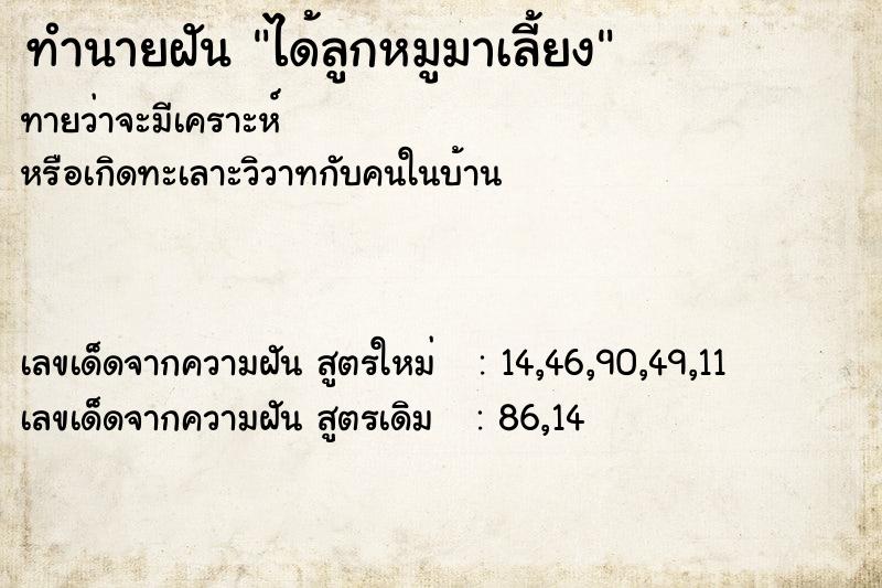 ทำนายฝัน ได้ลูกหมูมาเลี้ยง