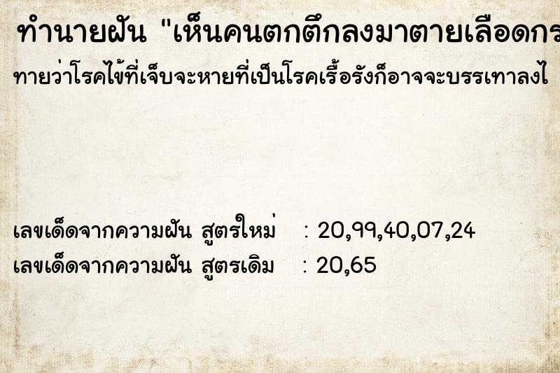 ทำนายฝันทำนายฝันเห็นคนตกตึกลงมาตายเลือดกระเด็นโดนหัวตัวเอง