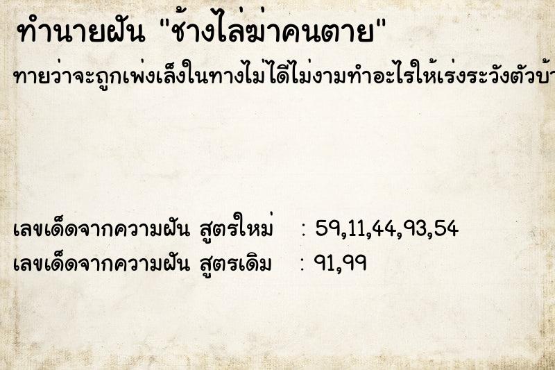 ทำนายฝันช้างไล่ฆ่าคนตาย ทำนายฝันทำนายฝันช้างไล่ฆ่าคนตาย