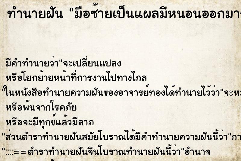 ทำนายฝัน มือซ้ายเป็นแผลมีหนอนออกมากมา ทำนายฝัน มือซ้ายเป็นแผลมีหนอนออกมากมา