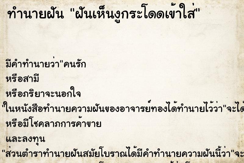 ทำนายฝันทำนายฝันฝันเห็นงูกระโดดเข้าใส่